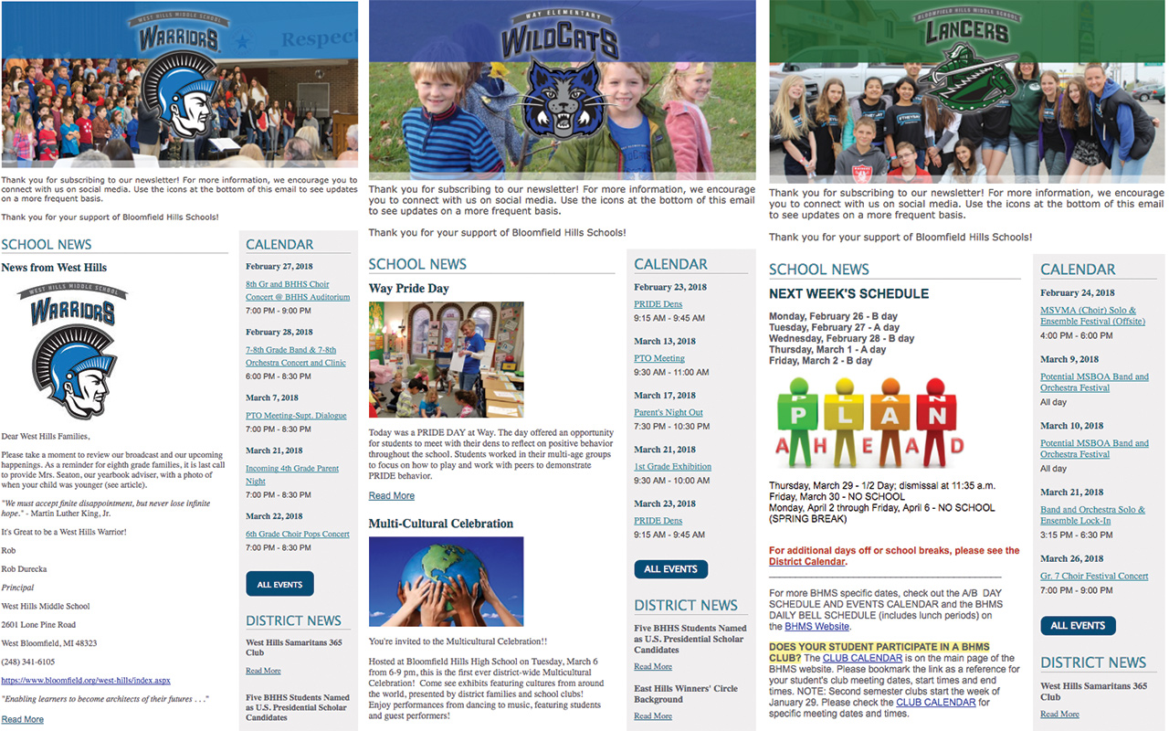 bloomfield hills email examples