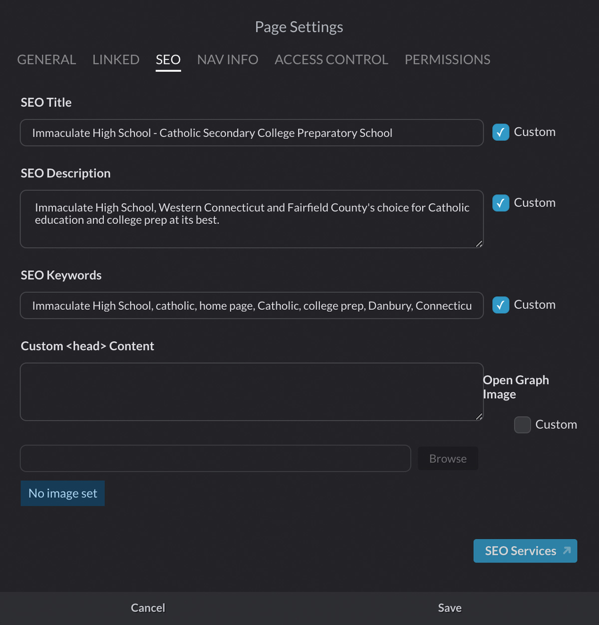 IHS SEO Settings