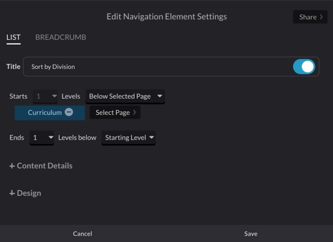 Maret School Nav Element Settings in Posts