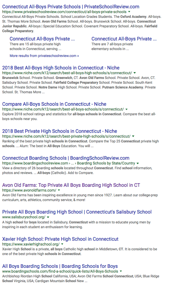 All Boys Schools in CT Google Search Cont'd