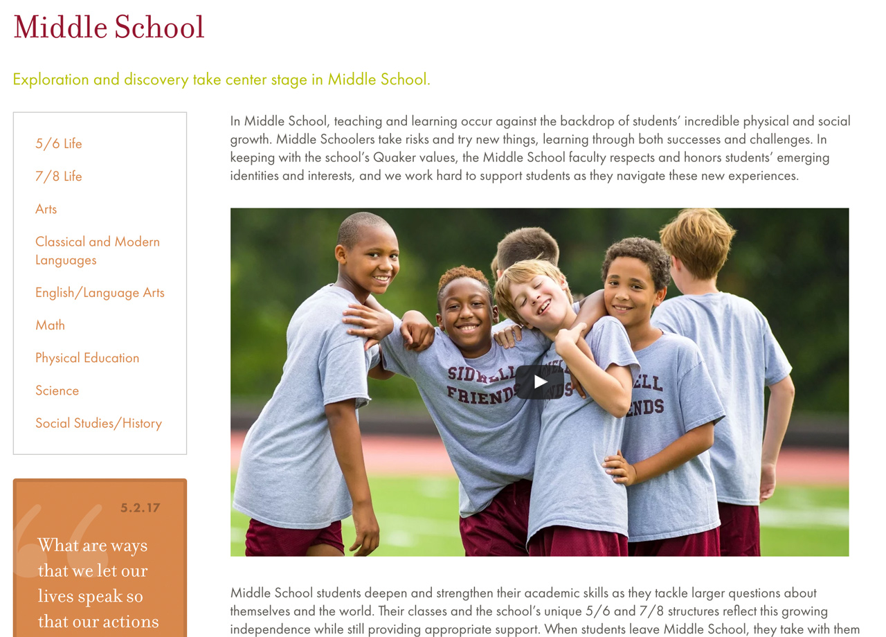 Sidwell Middle School Landing Page