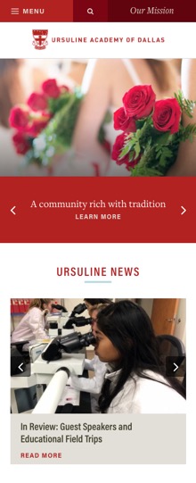 Ursuline Academy of Dallas Website on Mobile