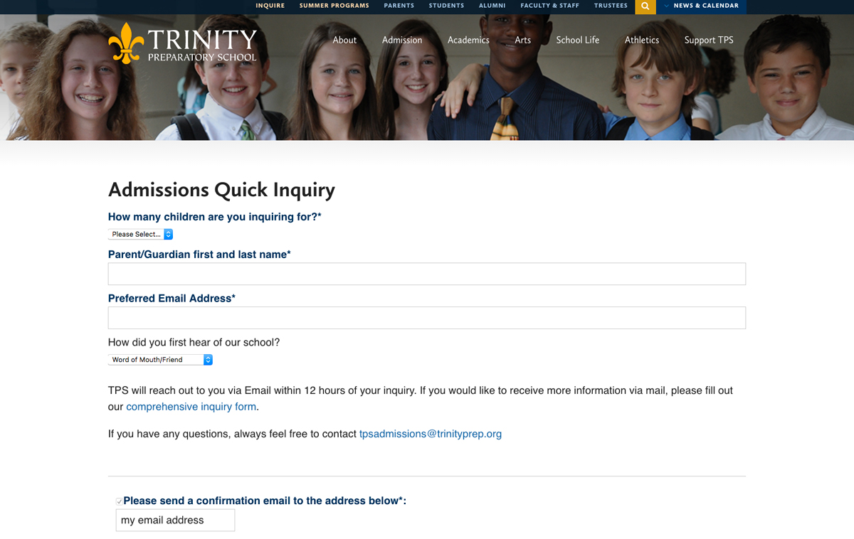 Trinity Prep Quick Inquiry Form