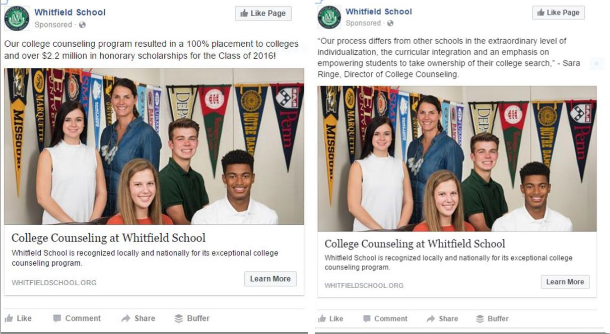 Whitfield School social media ads